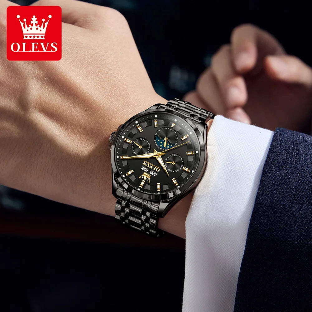 OLEVS 7070 Automatic Watch Men Moon Phase Waterproof Luxury Mechanical Watch Stainless Steel