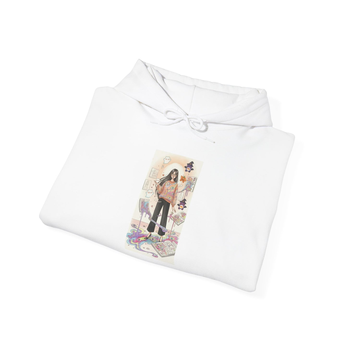 Hooded Sweatshirt Whimsical Girl with Watercolor Illustration