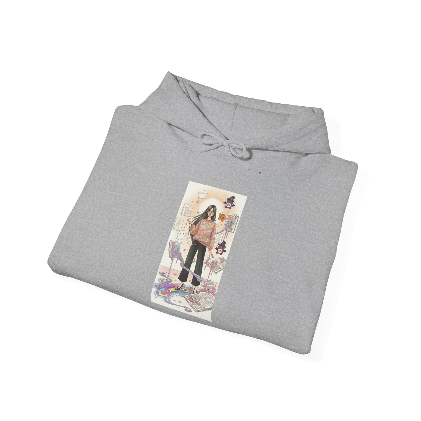 Hooded Sweatshirt Whimsical Girl with Watercolor Illustration