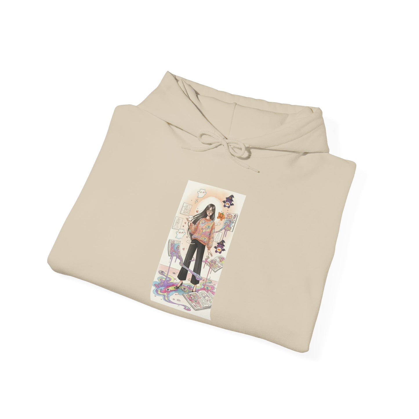 Hooded Sweatshirt Whimsical Girl with Watercolor Illustration