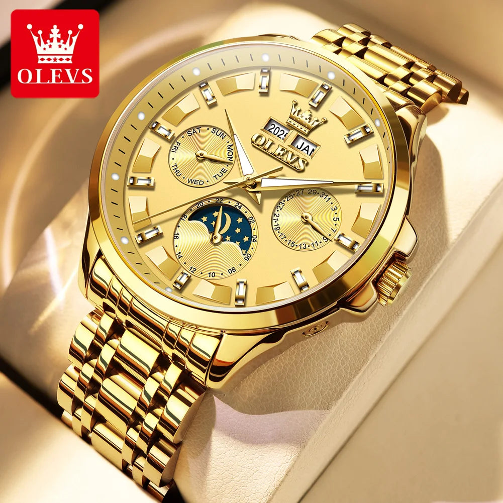 OLEVS 7070 Automatic Watch Men Moon Phase Waterproof Luxury Mechanical Watch Stainless Steel