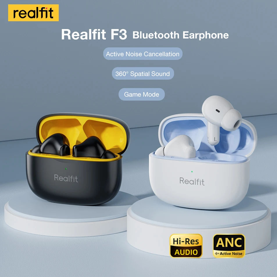 Realfit F3 ANC Active Noise Cancellation Bluetooth Earphones ENC Call (HIFI Stereo Surreal fit) superb Bass Wireless Earbuds (Sport and Gaming) 4.9 🌟