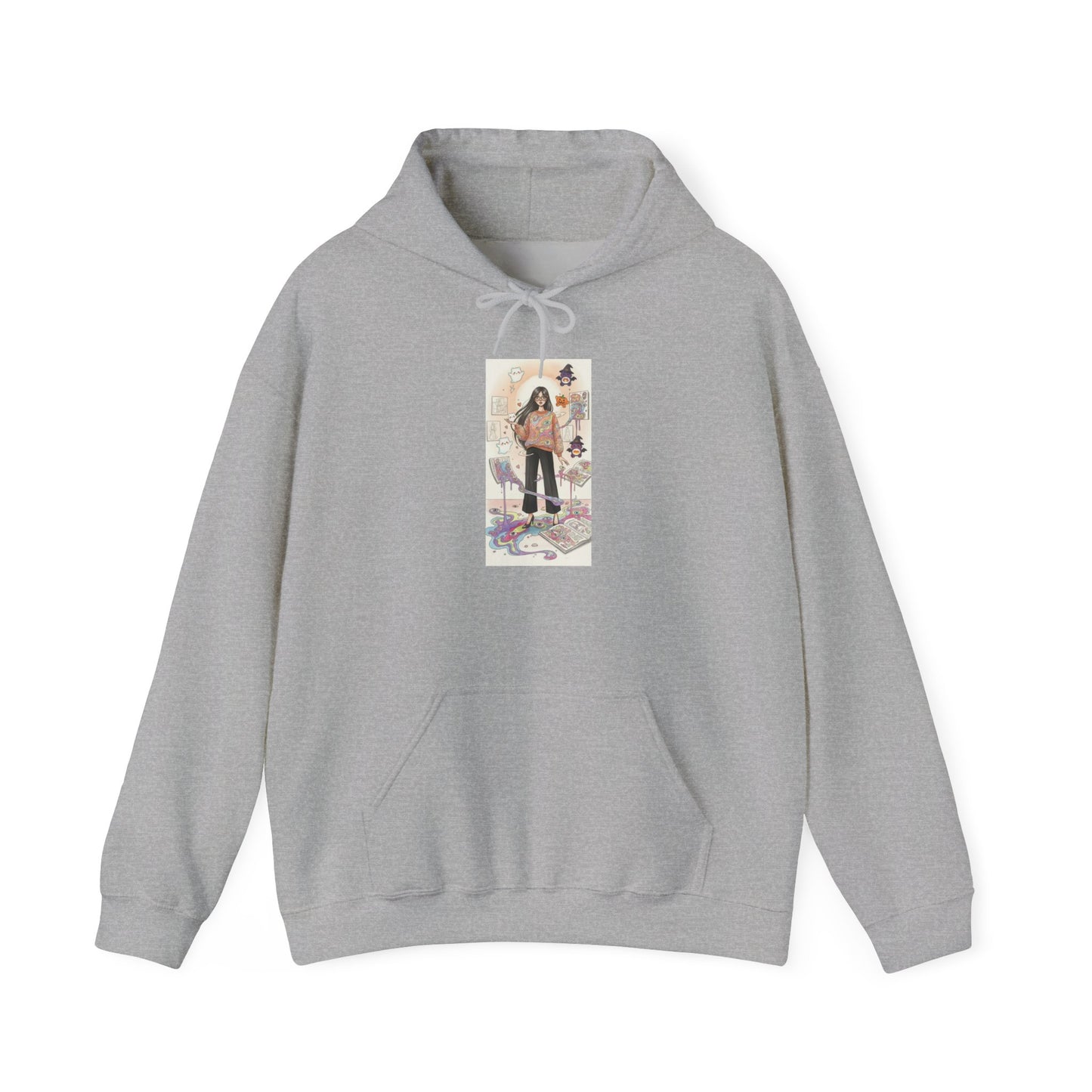 Hooded Sweatshirt Whimsical Girl with Watercolor Illustration