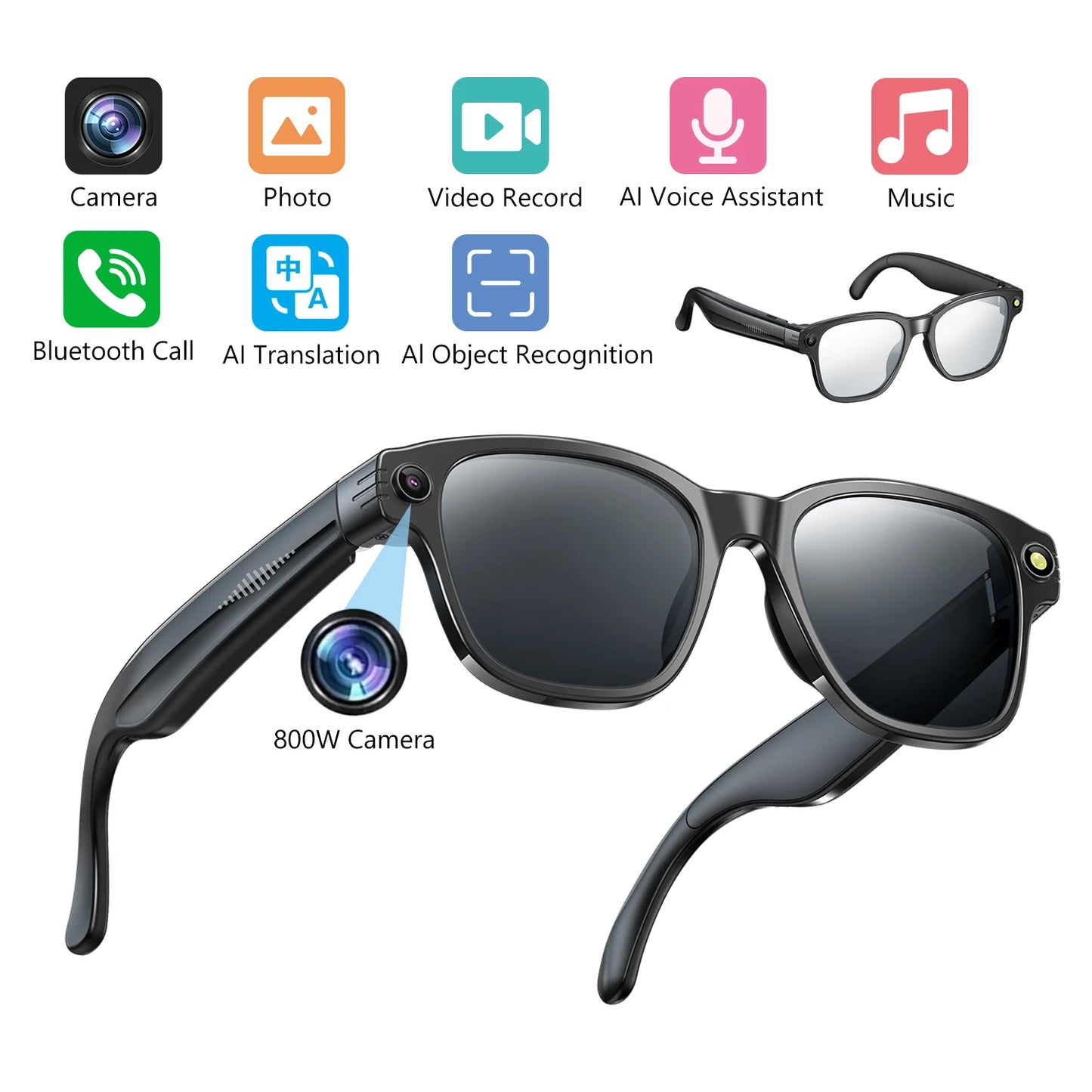 Smart Glasses Wireless Bluetooth Call Voice Assistant TWS Earphones AI Translation Anti-glare Audio Sunglasses with Mic Speaker