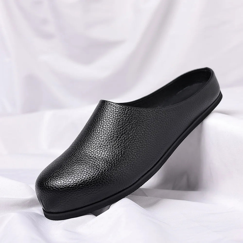 Leather Men's Mule Shoes Half Slippers Classic Non-slip