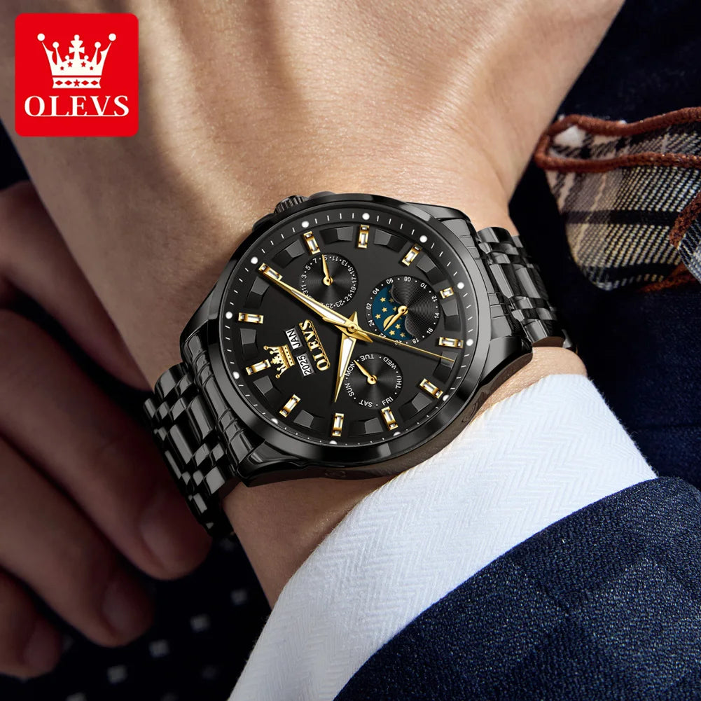 OLEVS 7070 Automatic Watch Men Moon Phase Waterproof Luxury Mechanical Watch Stainless Steel