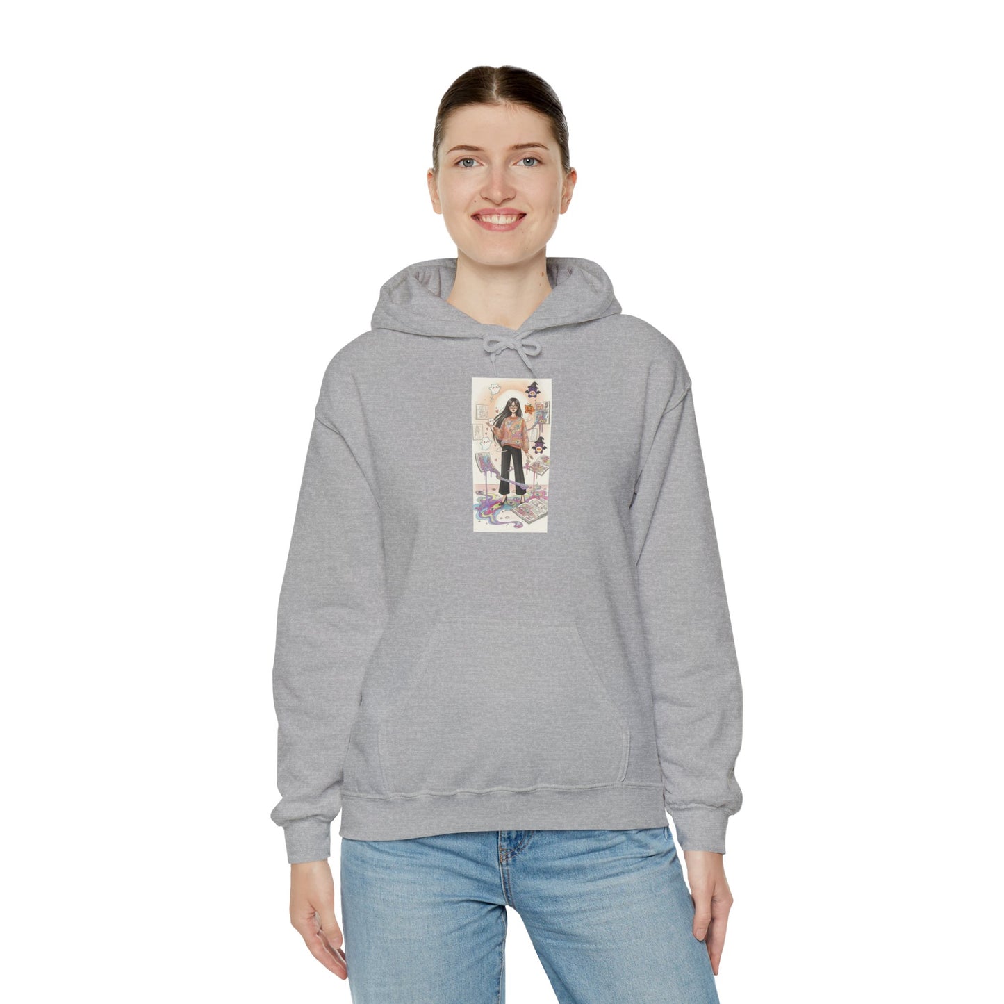 Hooded Sweatshirt Whimsical Girl with Watercolor Illustration