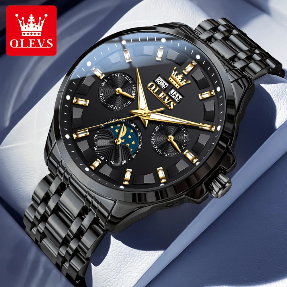 OLEVS 7070 Automatic Watch Men Moon Phase Waterproof Luxury Mechanical Watch Stainless Steel