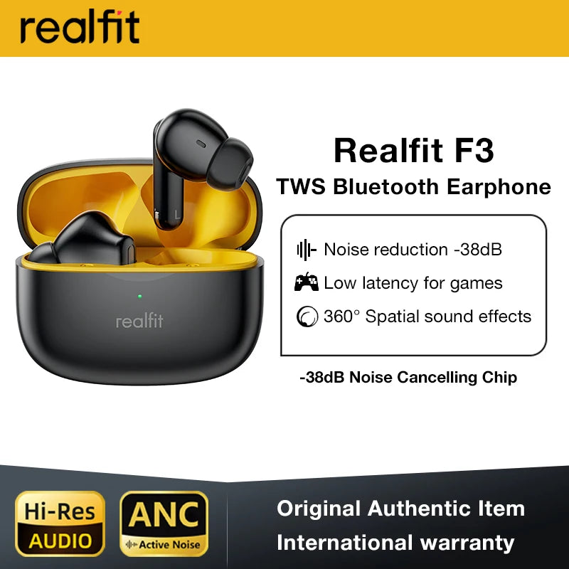 Realfit F3 ANC Active Noise Cancellation Bluetooth Earphones ENC Call (HIFI Stereo Surreal fit) superb Bass Wireless Earbuds (Sport and Gaming) 4.9 🌟