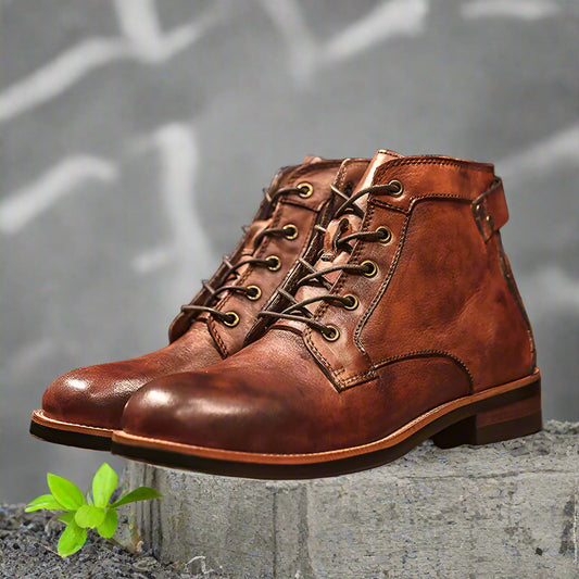 Luxury Retro Men's Leather Lace-up Flat Casual Shoes