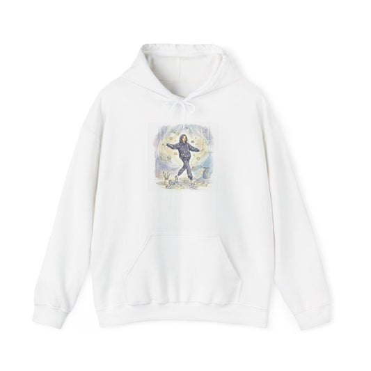 Hooded Sweatshirt Whimsical Girl with Flying Newspapers Illustration
