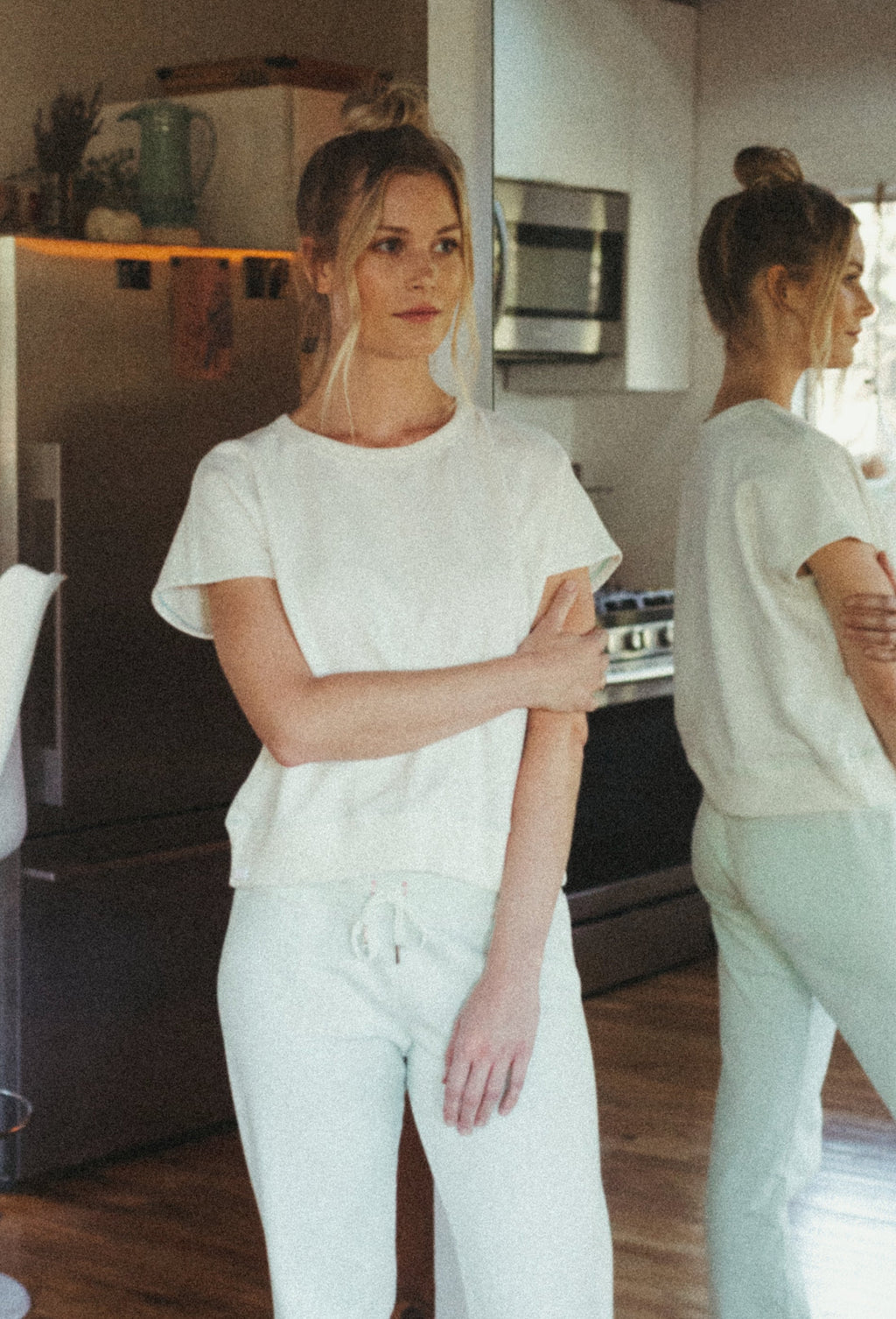 The Bateau Top - Natural with Green Stitching