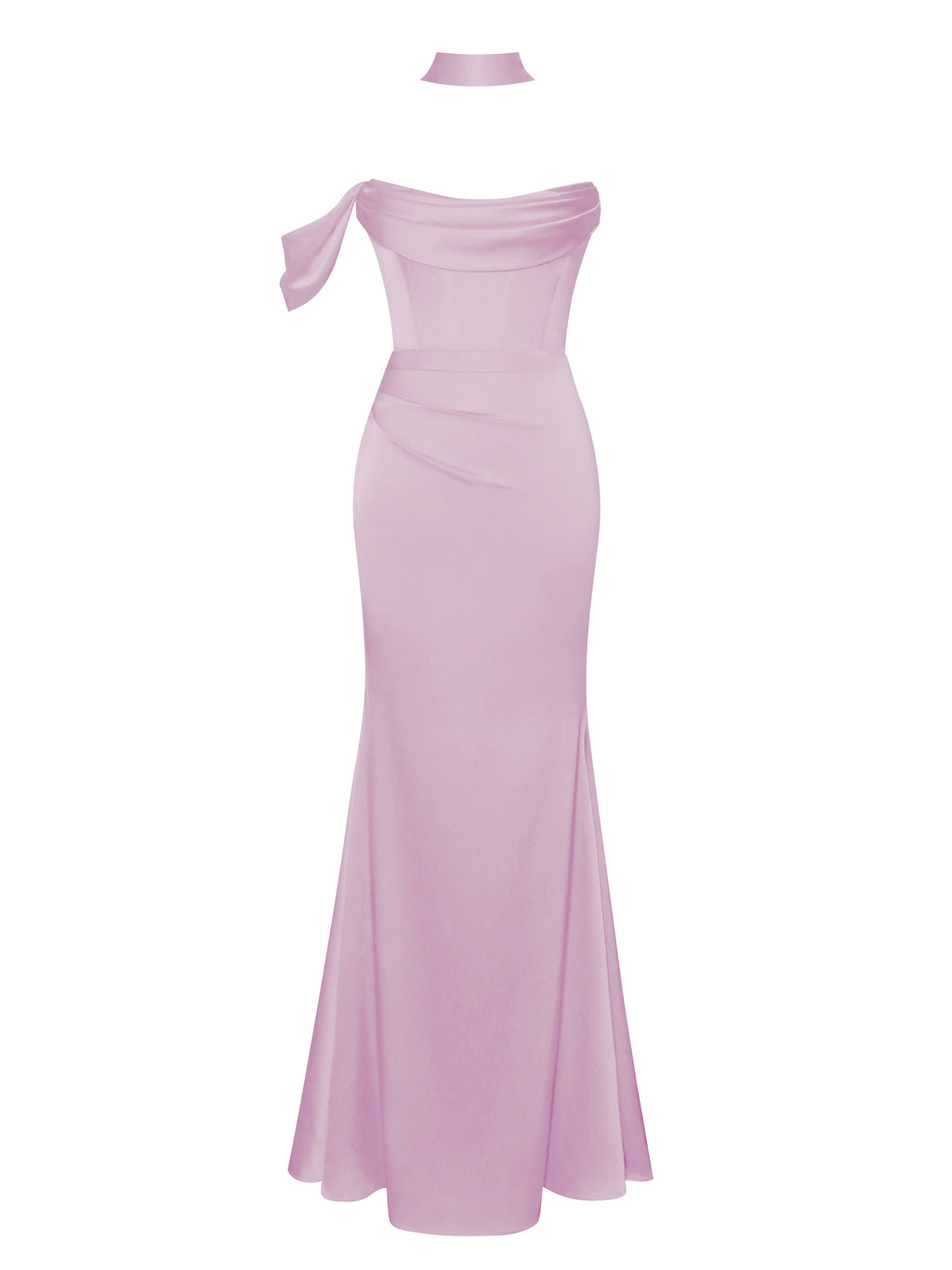 Ivona Mauve Halter Neck Double Duchess Satin Gown