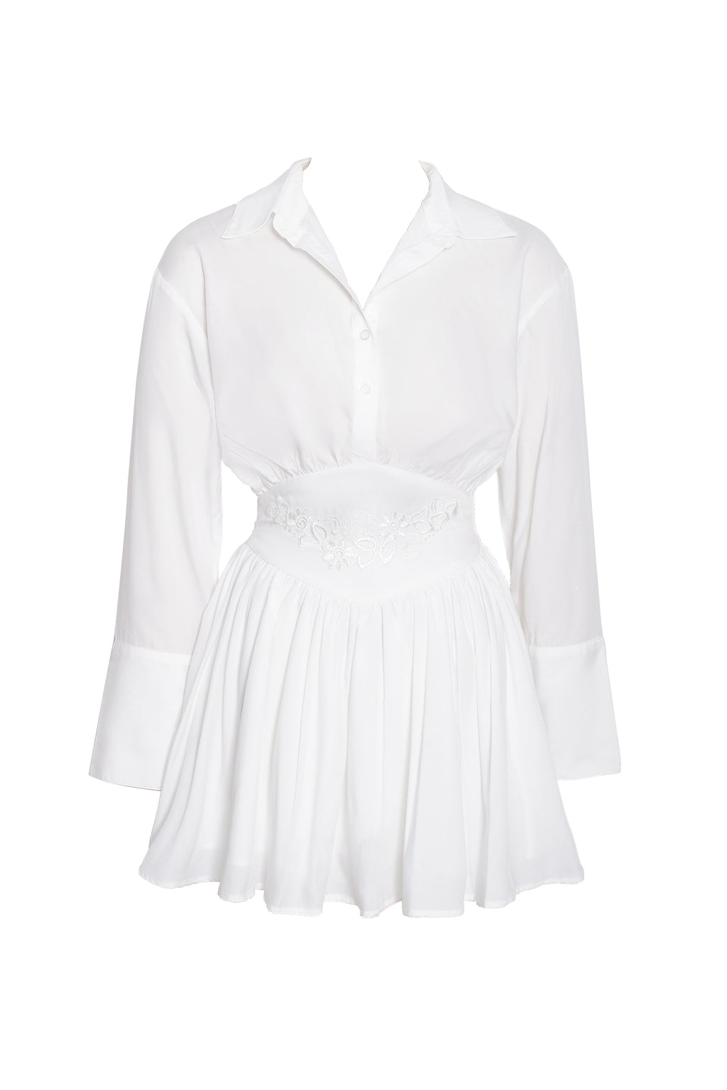 Jamila White Shirt Mini Dress with Embroidered Waist Detail