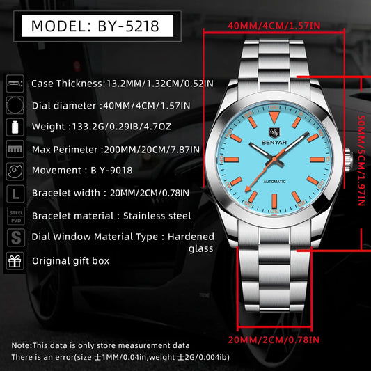 2025 New BENYAR Men’s Watches Luxury Mechanical Wristwatch Automatic Luminous Waterproof with Gift Box