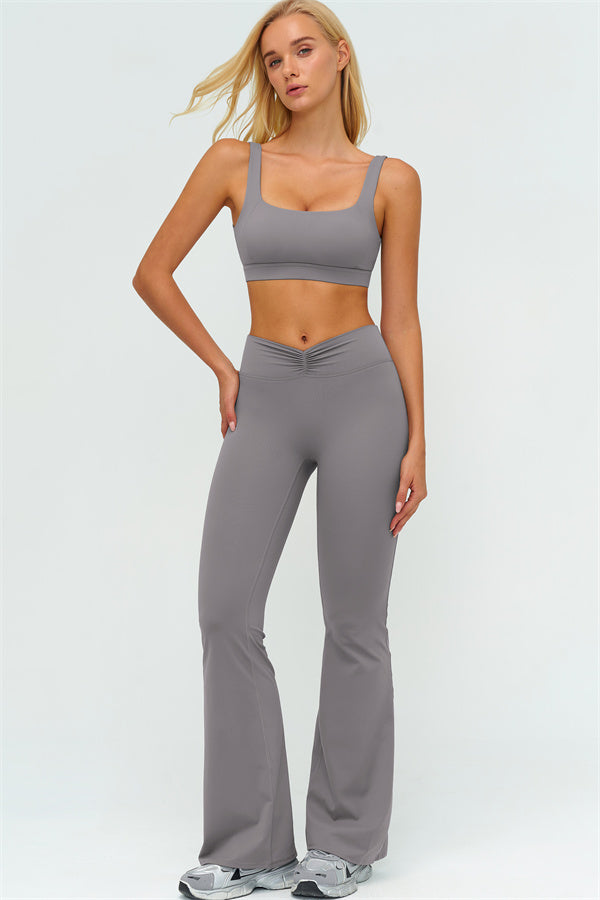 The Lushness V-Back Sports Bra Flared Leggings 2-Piece Set