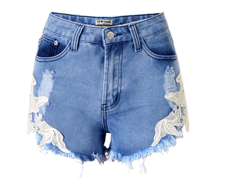 Women's Denim Beach Shorts with Lace