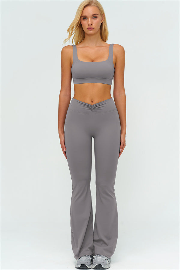 The Lushness V-Back Sports Bra Flared Leggings 2-Piece Set