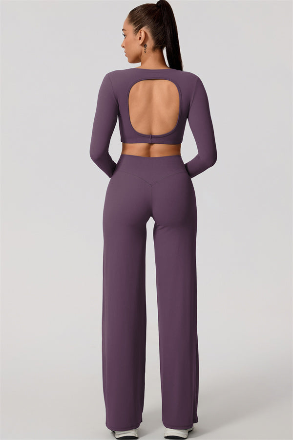 The Nestle Long Sleeve Crop Top Straight Leg Pants 2-Piece Set