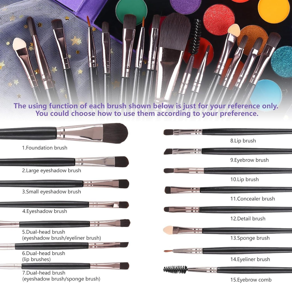UCANBE Eyeshadow and Blush Palette with 15Pcs Brushes Makeup Set