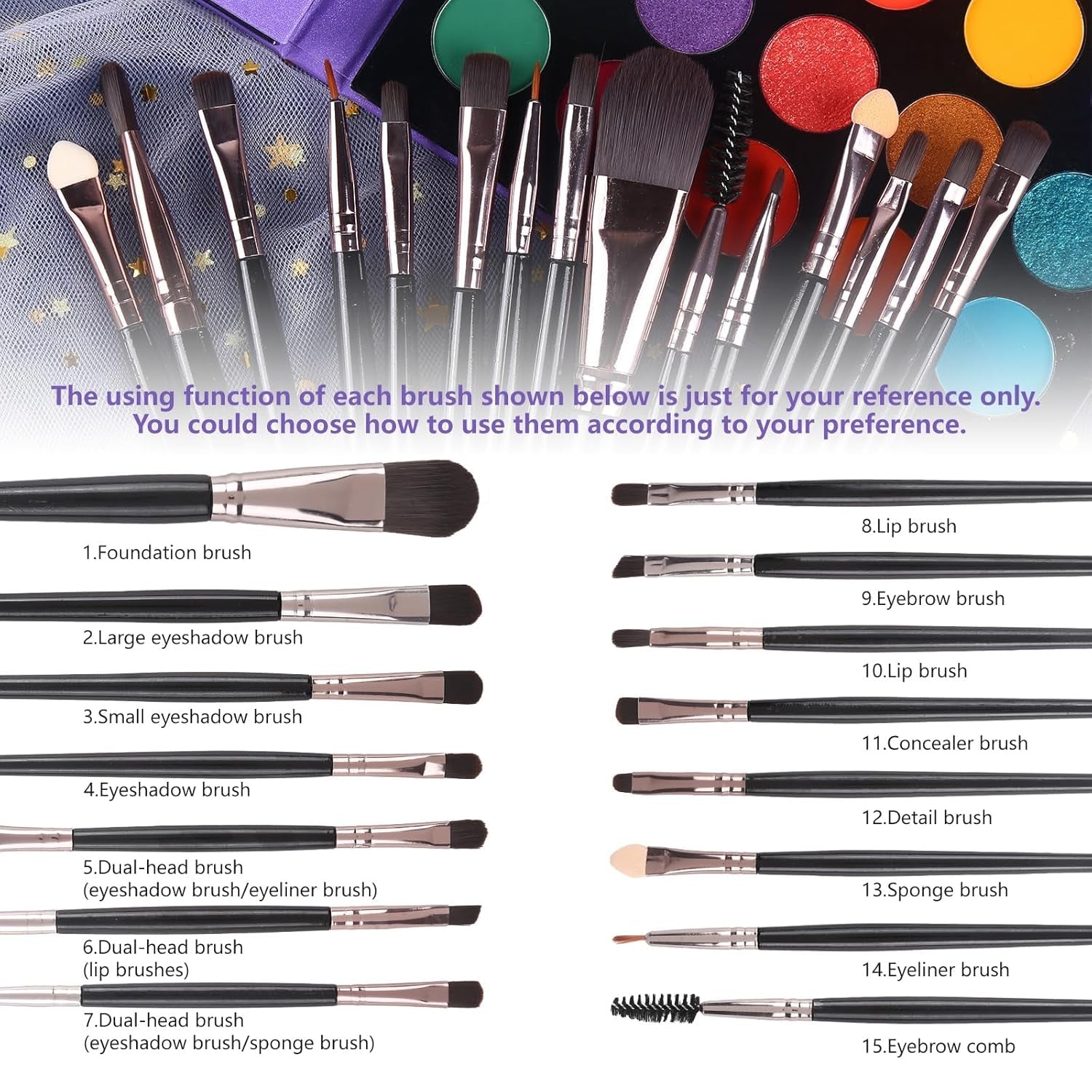 UCANBE Eyeshadow and Blush Palette with 15Pcs Brushes Makeup Set