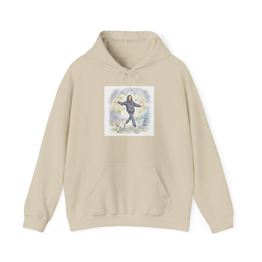 Hooded Sweatshirt Whimsical Girl with Flying Newspapers Illustration