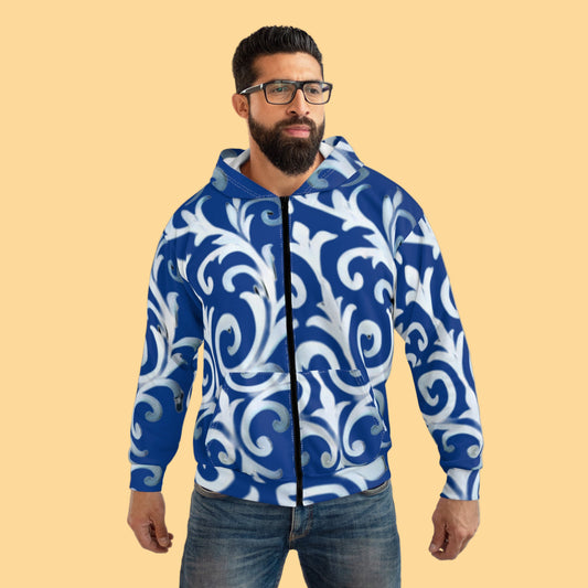 Milan Zipped Hoodie 2 - Cobalt Scroll Runway Edition