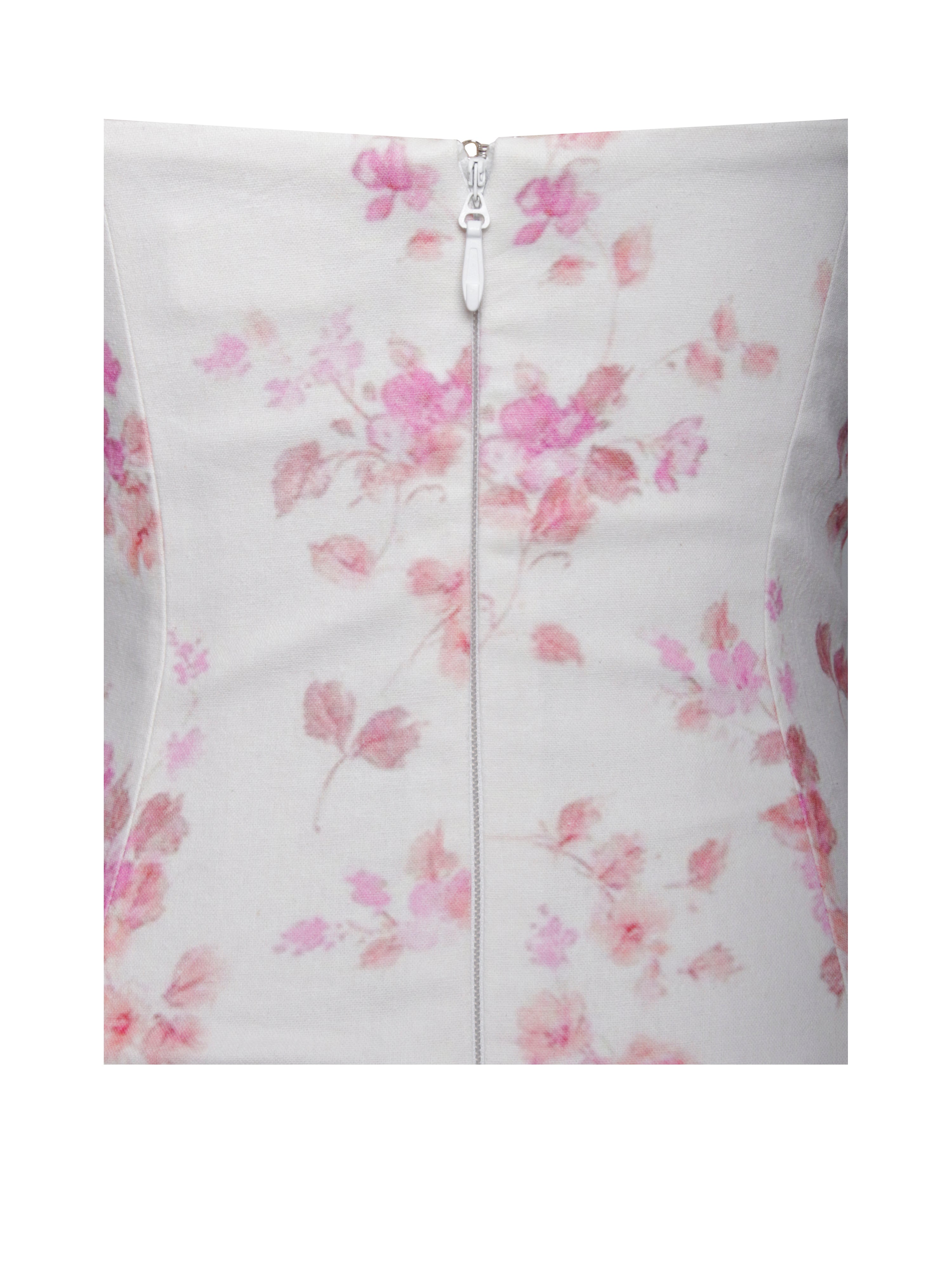 Samara Floral Drop Waist Linen Corset Puffy Mini Dress