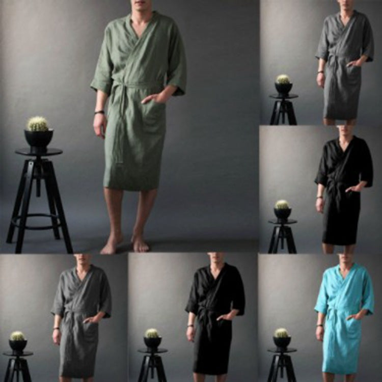 Men's Linen Hemp Bathrobe