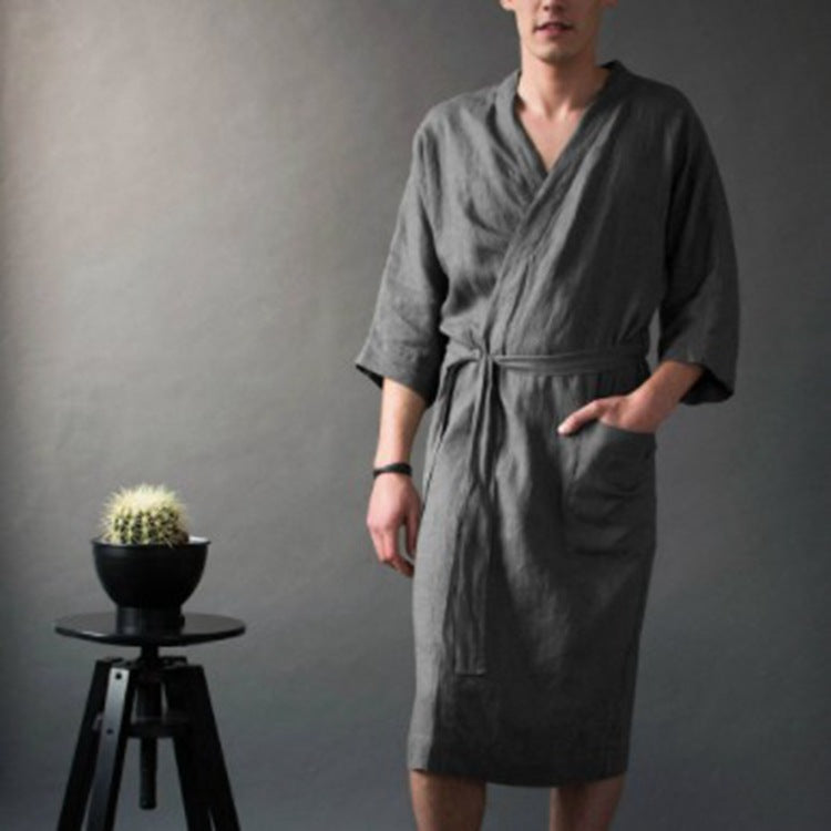 Men's Linen Hemp Bathrobe
