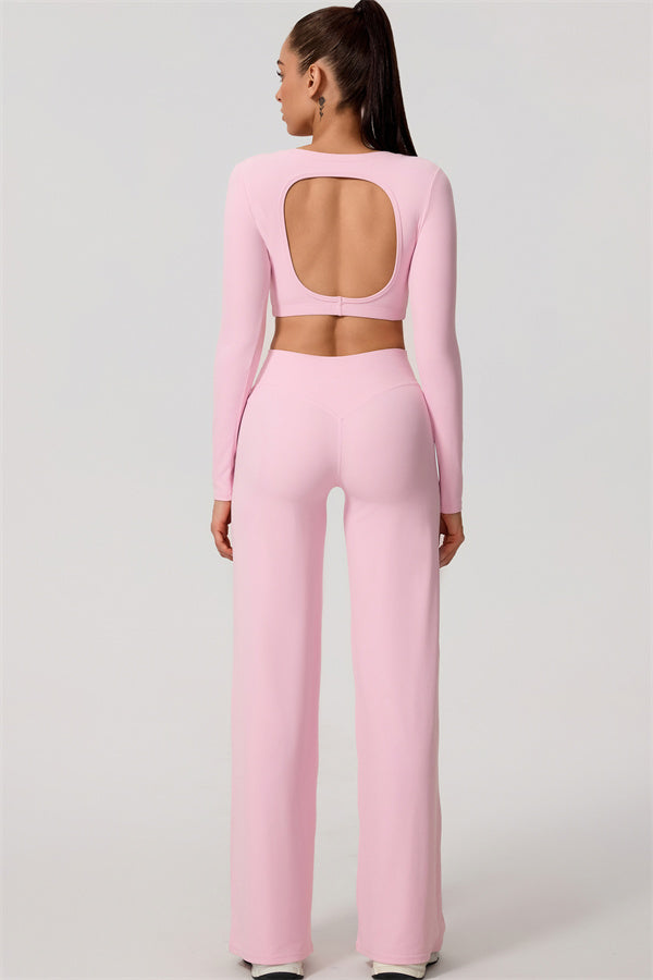 The Nestle Long Sleeve Crop Top Straight Leg Pants 2-Piece Set