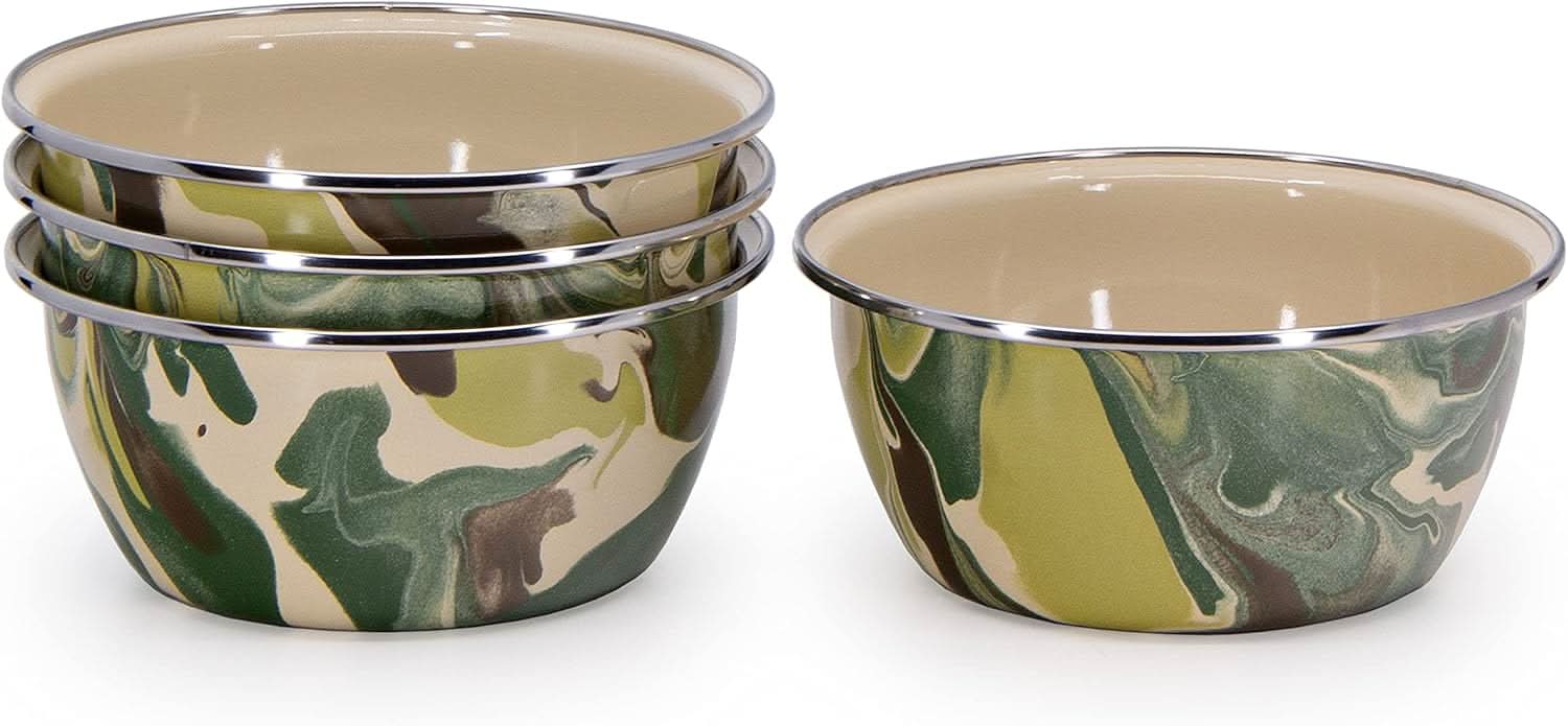 Golden Rabbit Enamelware - Set of 4 - 3cup Salad Bowls (Camouflage)