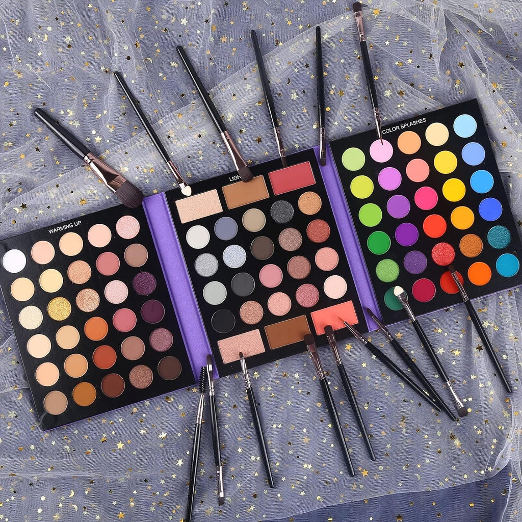 UCANBE Eyeshadow and Blush Palette with 15Pcs Brushes Makeup Set