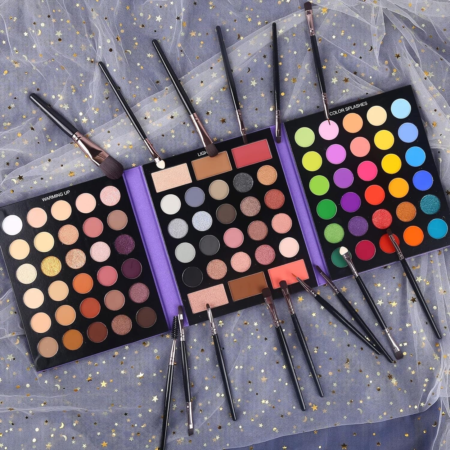 UCANBE Eyeshadow and Blush Palette with 15Pcs Brushes Makeup Set
