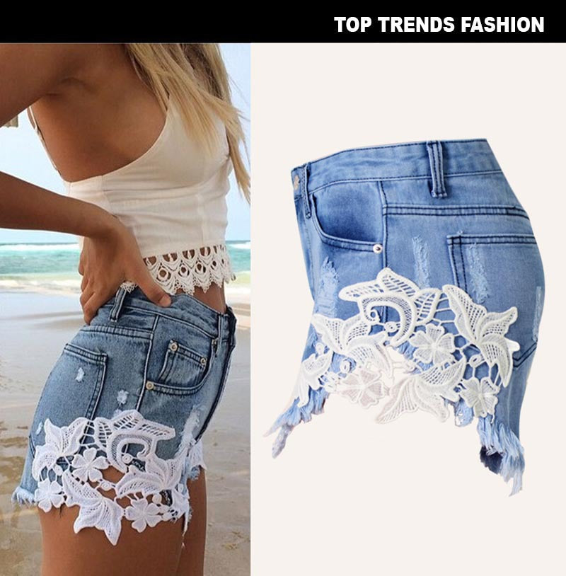 Women's Denim Beach Shorts with Lace