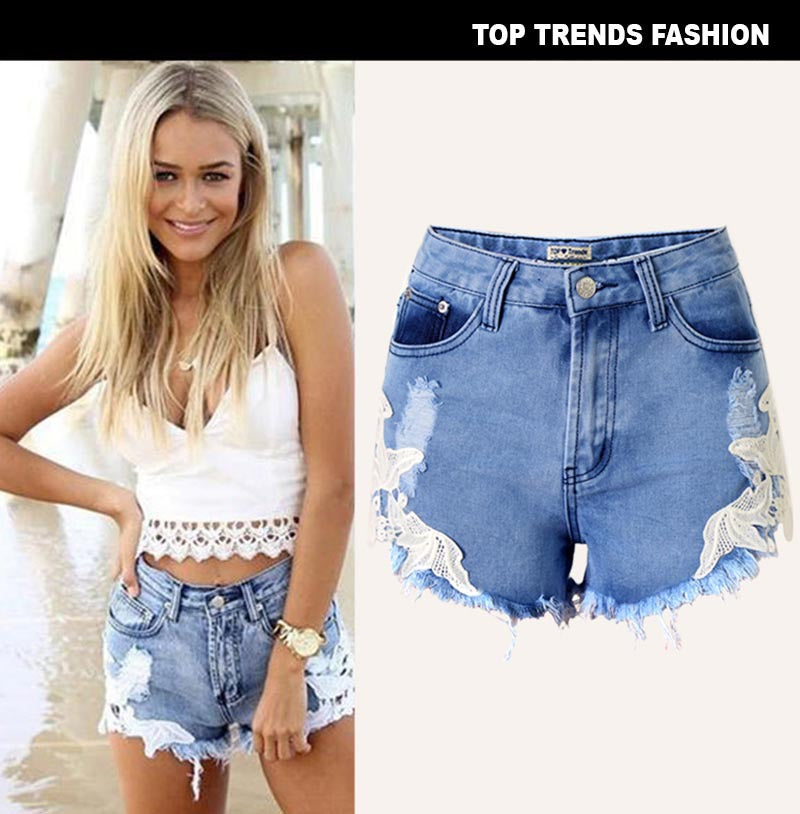 Women's Denim Beach Shorts with Lace