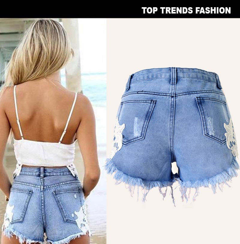 Women's Denim Beach Shorts with Lace