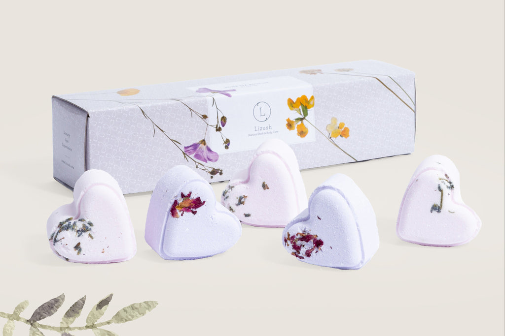 Bath Bombs - Lavender - Set of 5 Heart-Shaped Gift Box - Best Valentine's Gift