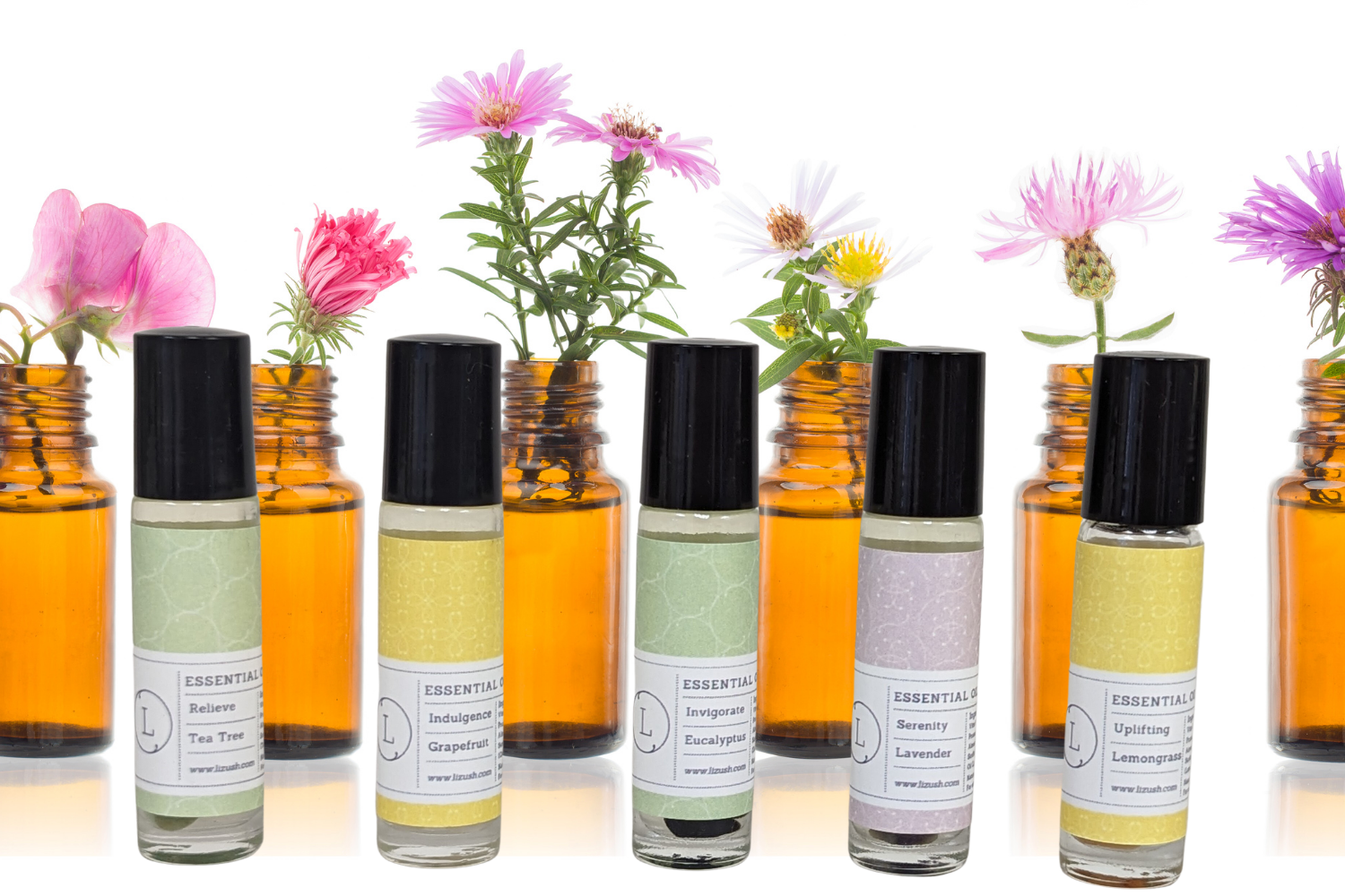 Essential Oils Roll-On with Crystals - set of 5