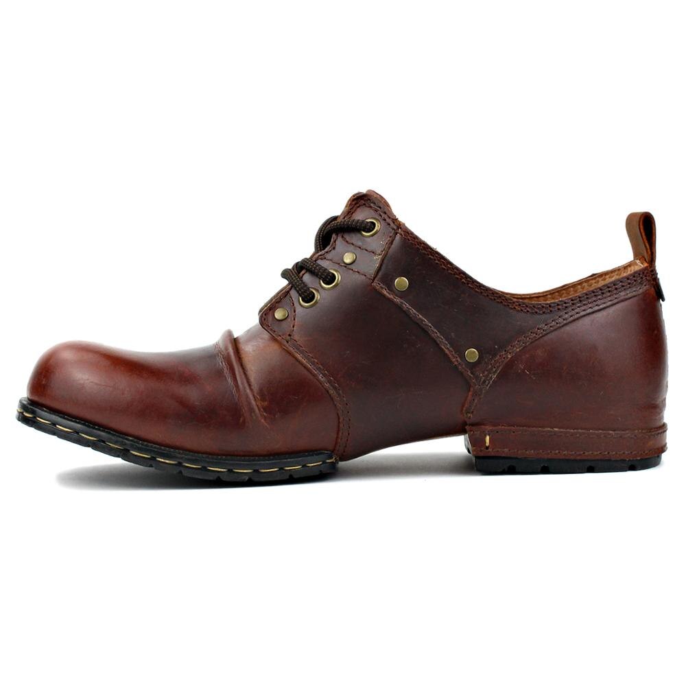 Men's Genuine Leather Red Brown Flat Shoes