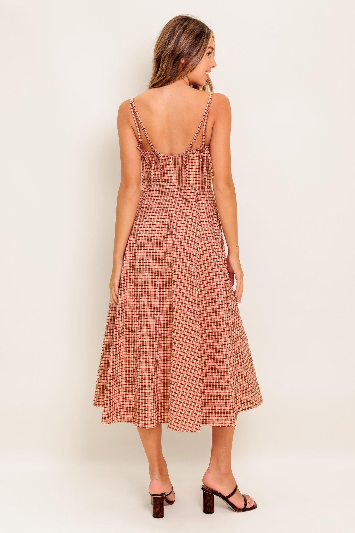 GINGHAM SUMMER WOVEN MIDI DRESS