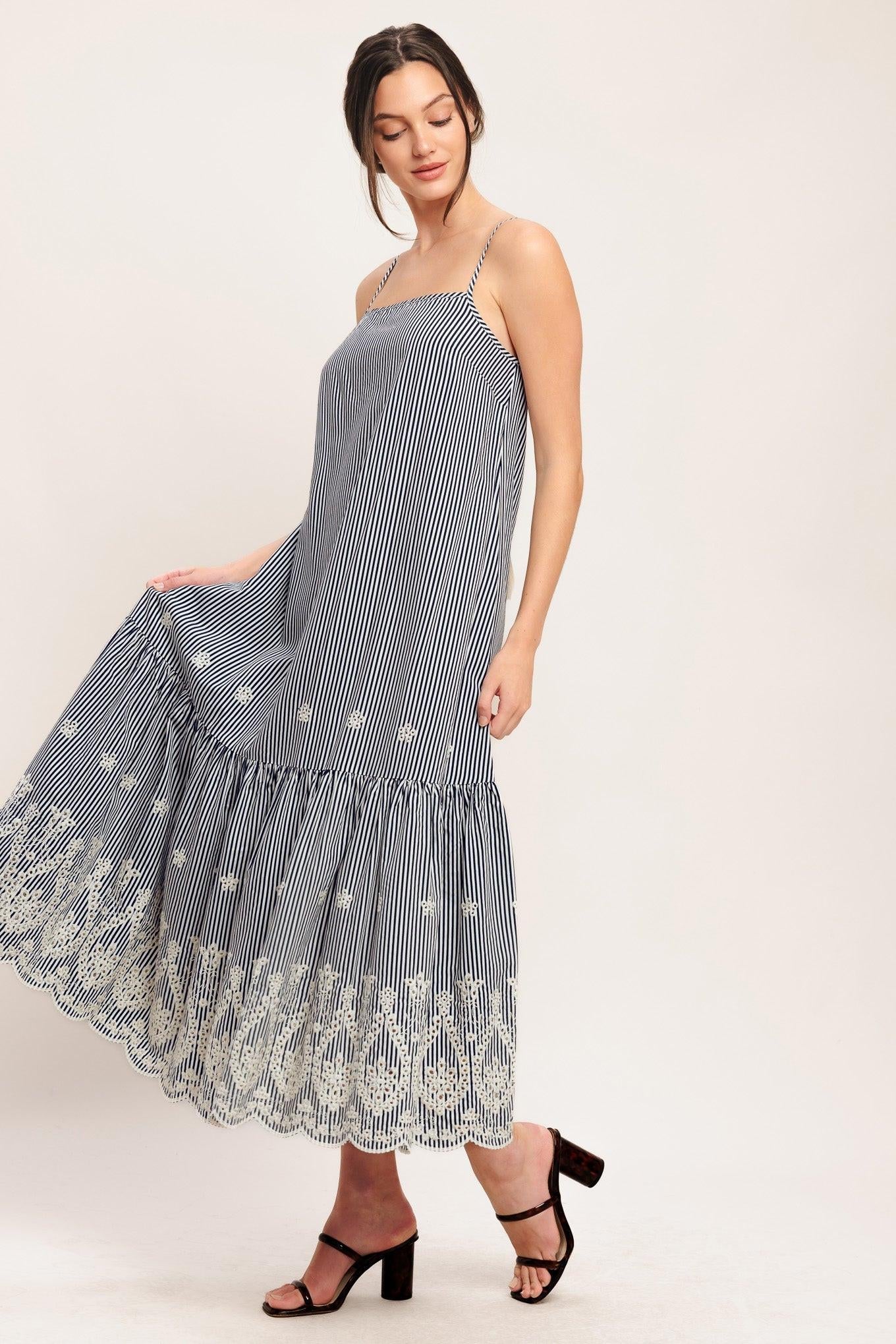 STRIPE COVE WOVEN MIDI DRESS