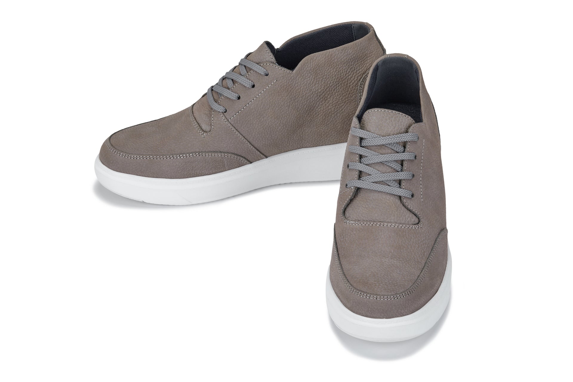 Men's Grey Casual Chunky Sole Boots Soft Pebble Grain Nubuck Leather J1771