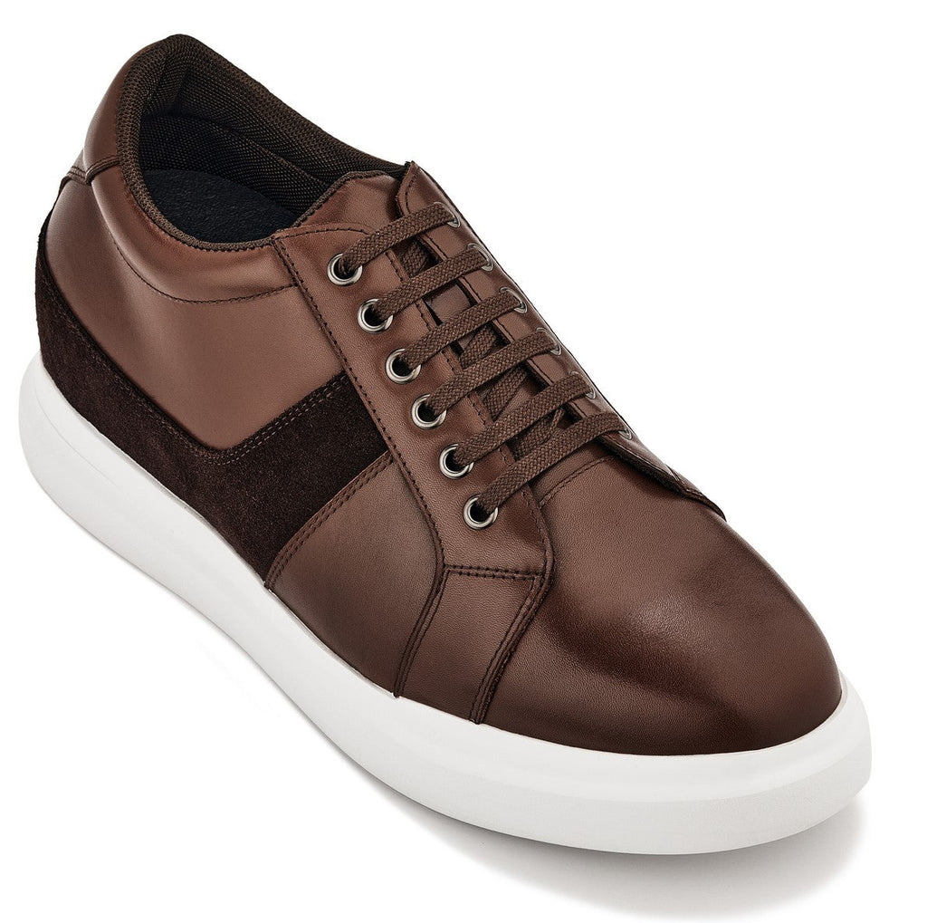 Men's Coffee Brown Lightweight Leather Sneakers K1532