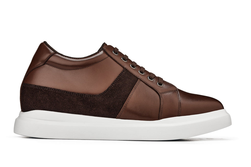 Men's Coffee Brown Lightweight Leather Sneakers K1532