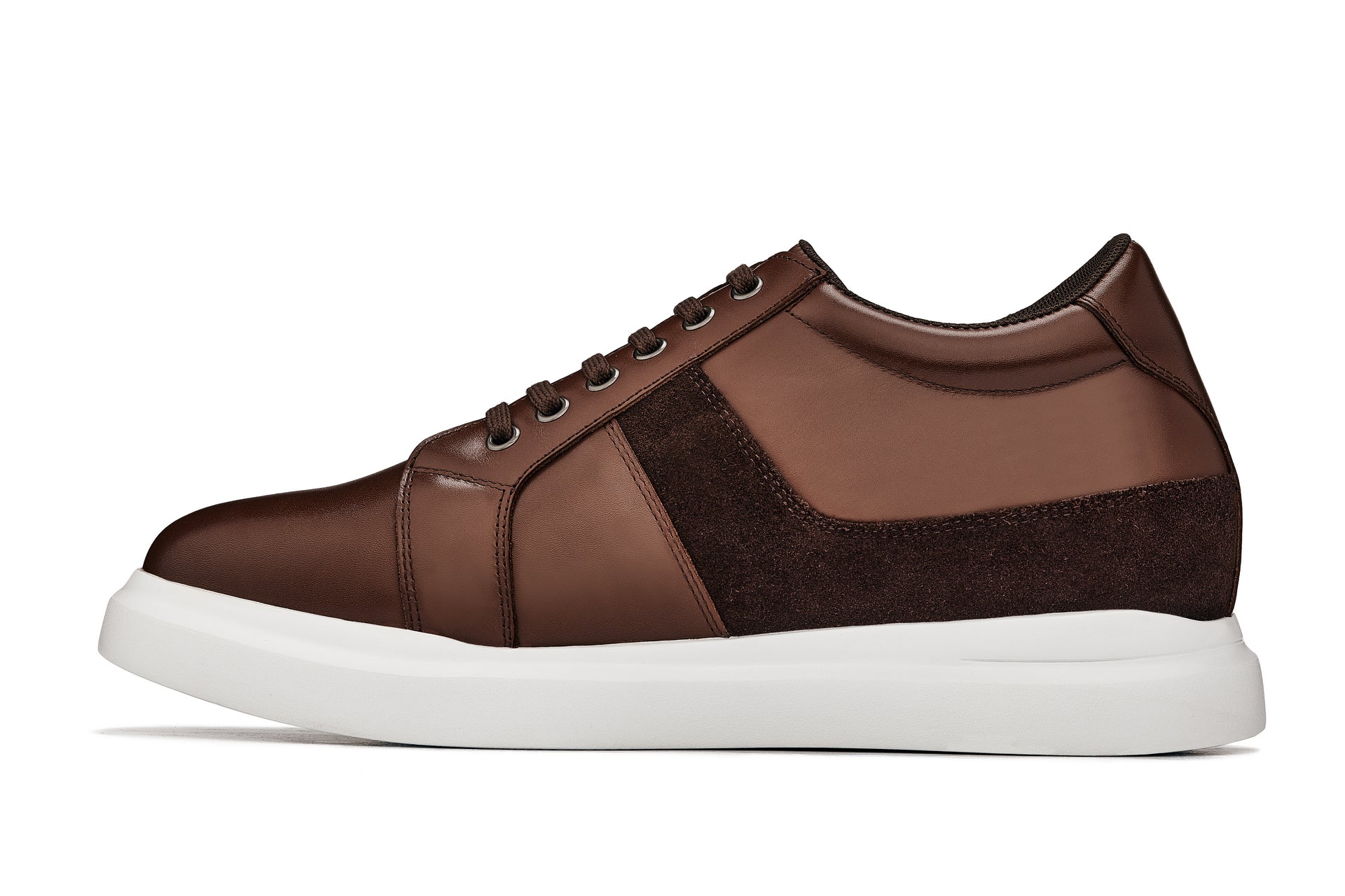 Men's Coffee Brown Lightweight Leather Sneakers K1532