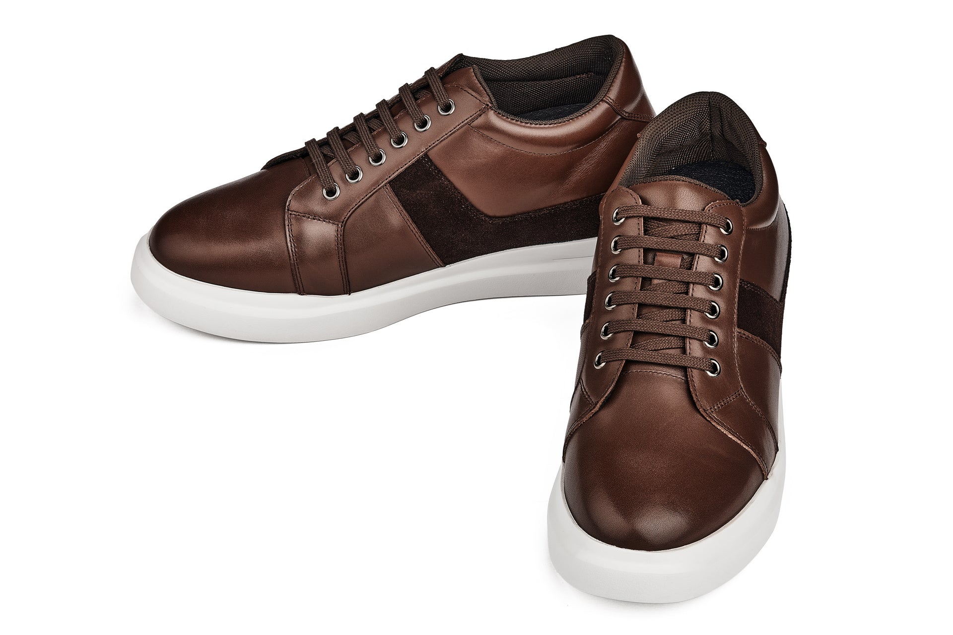 Men's Coffee Brown Lightweight Leather Sneakers K1532