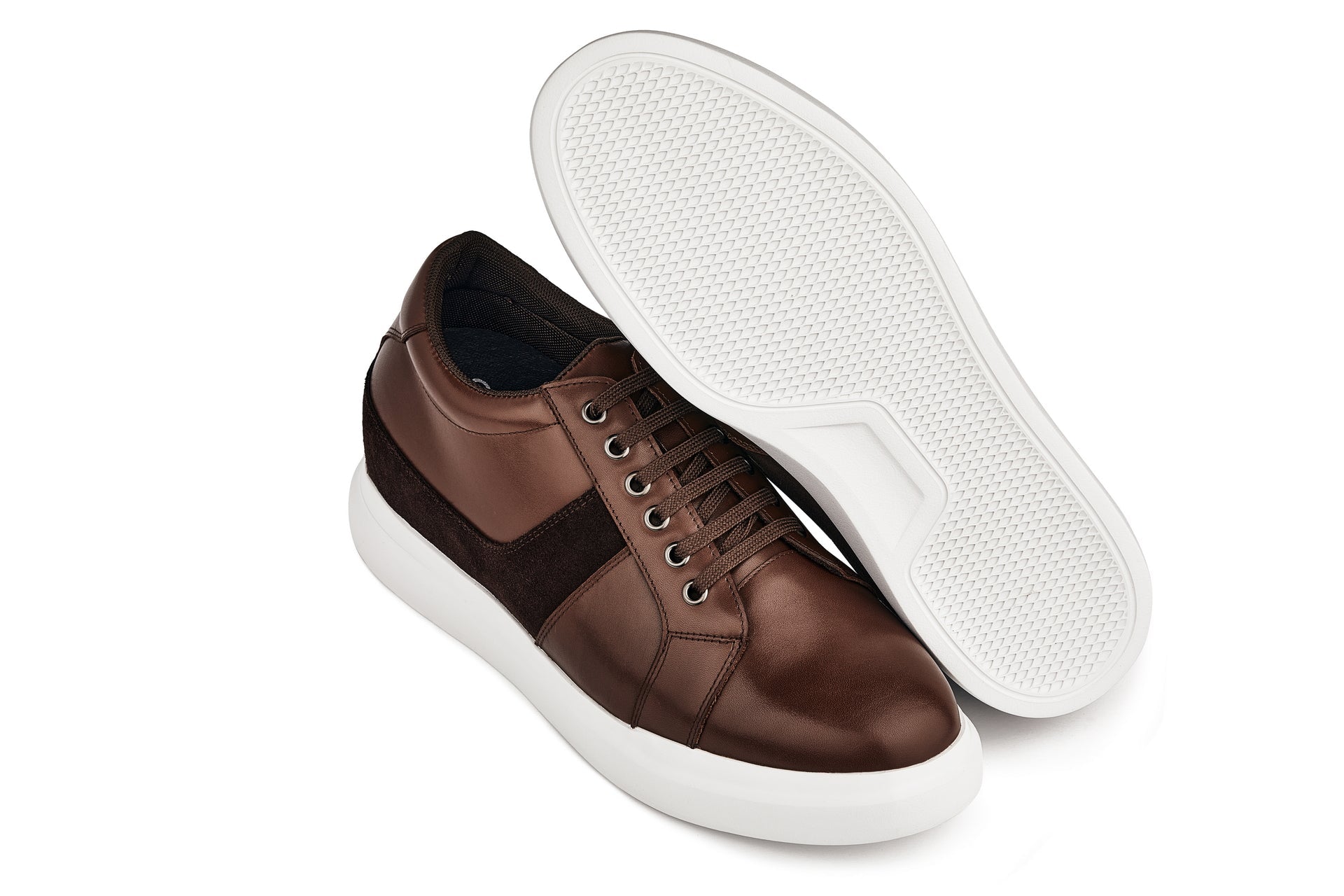 Men's Coffee Brown Lightweight Leather Sneakers K1532