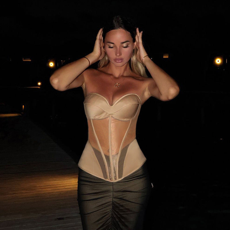 Tube Top Chest Pad Waist Top See through Wild Vest Top for Women