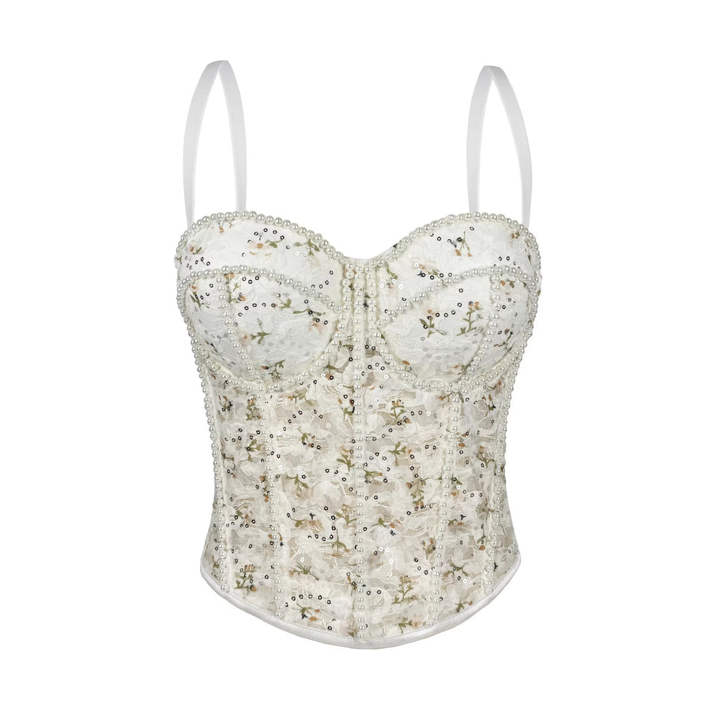 Pearl Mesh Corset Transparent Lace Slim Fit